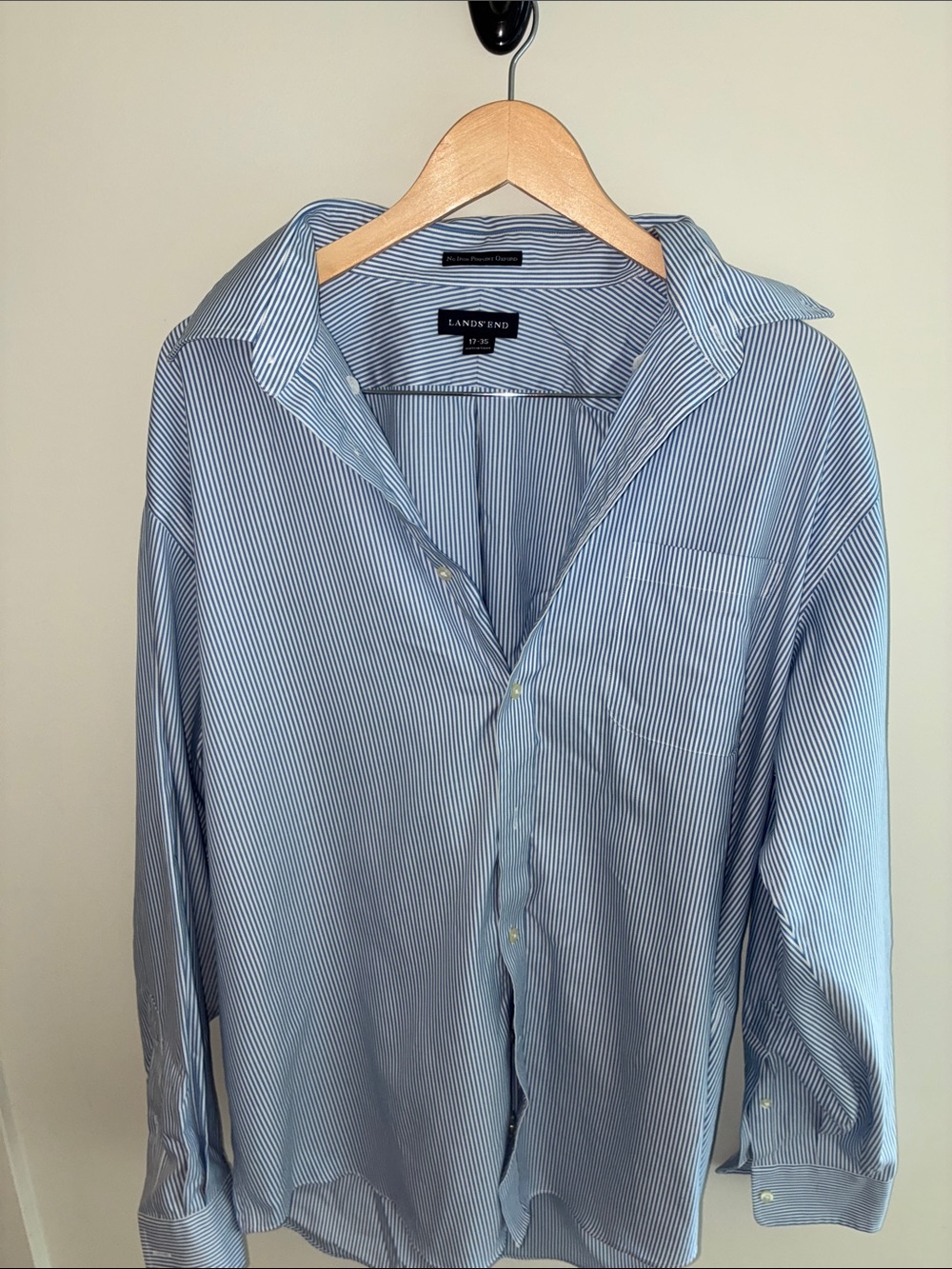 Lands' End Men's Light Blue Thin-Stripe Dress Shirt